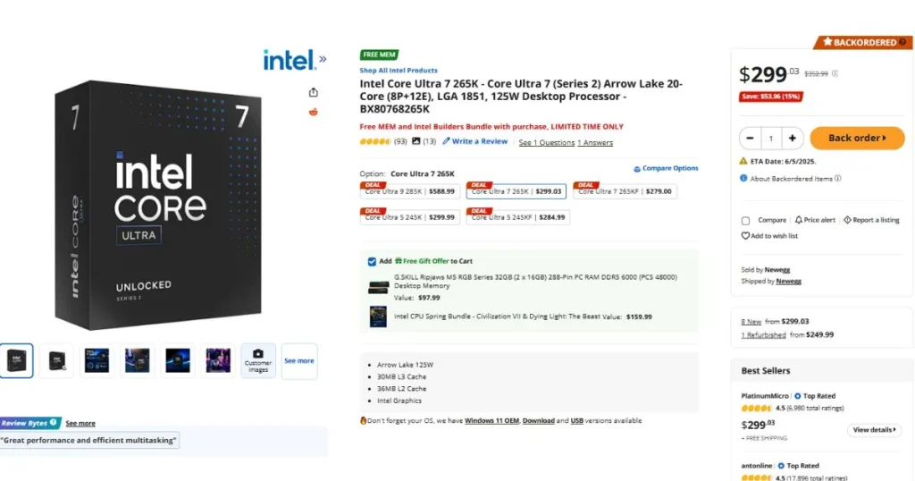 Intel Core Ultra 7 265K $299 CPU Bundle Shakes Up the Market - 20 Cores + 32GB RAM