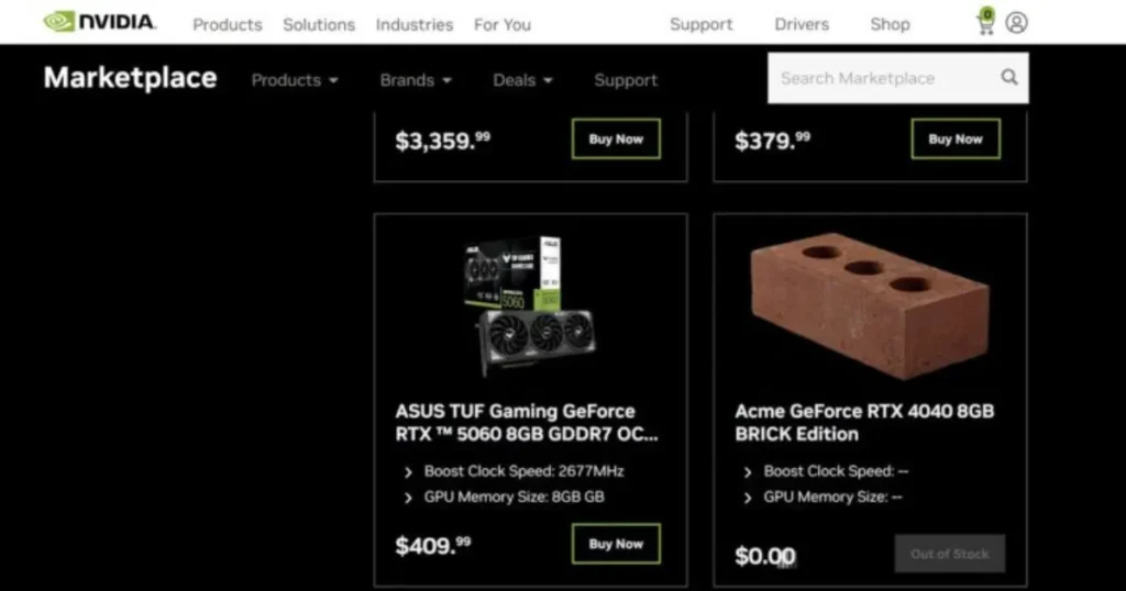 NVIDIA Lists 'RTX 4040 BRICK Edition' on Official Site – Joke or Glitch?